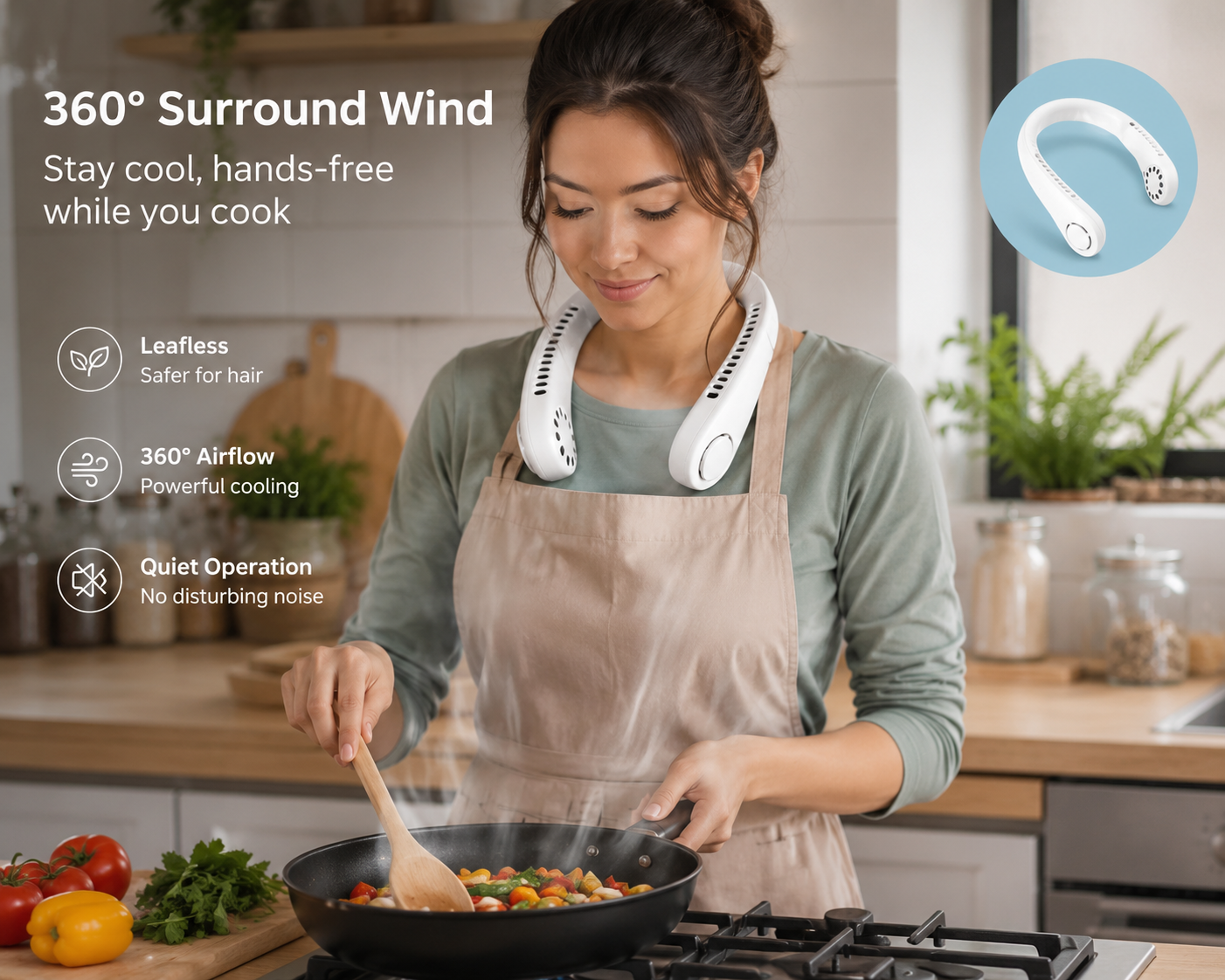 Portable Bladeless Neck Cooler – Hands-Free 360° Airflow USB Rechargeable Neck Fan for Indoor & Outdoor Use ~ 1200 mAh